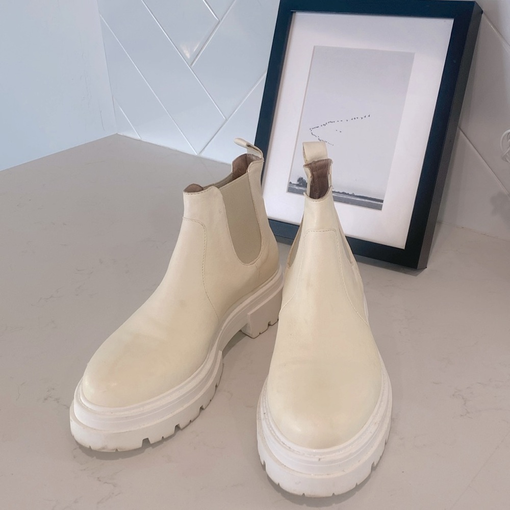 Free People Lola Lug Sole Chelsea Boot in creamy white